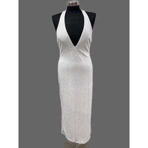 Zara Mirrored Halter Dress Plunge Sparkly White Silver Medium 4772/302 New